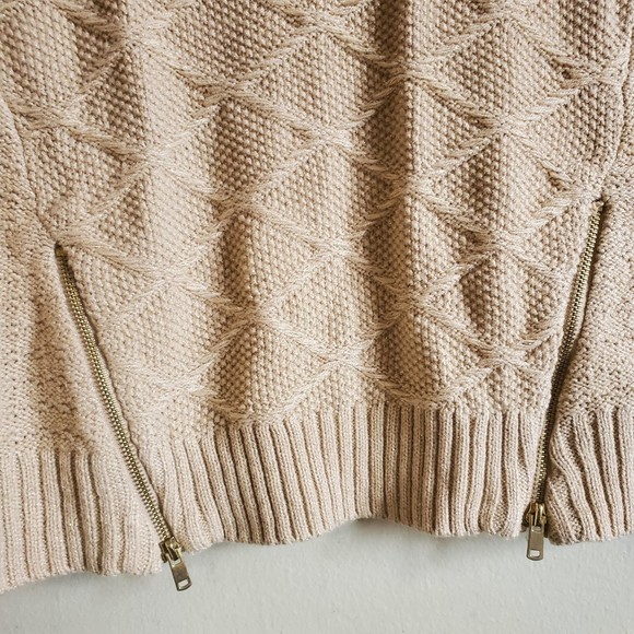 𝅺Style & CO. Large cable knit zipper metallic shimmer gold beige sweater Size L - Picture 5 of 9